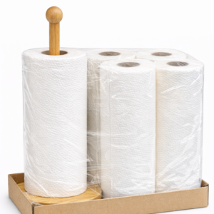 Premium Kitchen Paper Towels with Wooden Holder – Multi-Roll Bulk Pack